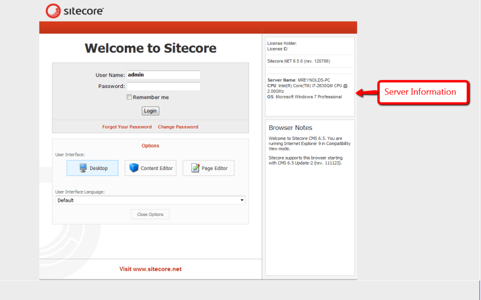 login-page-server-information
